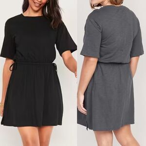 2-pack Old Navy M TALL Waist Defined Cotton Linen Dress Black & Charcoal Gray